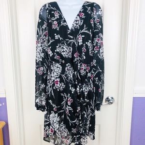 Guess Long Sleeve Floral Chiffon Black Dress Womens Size: XL